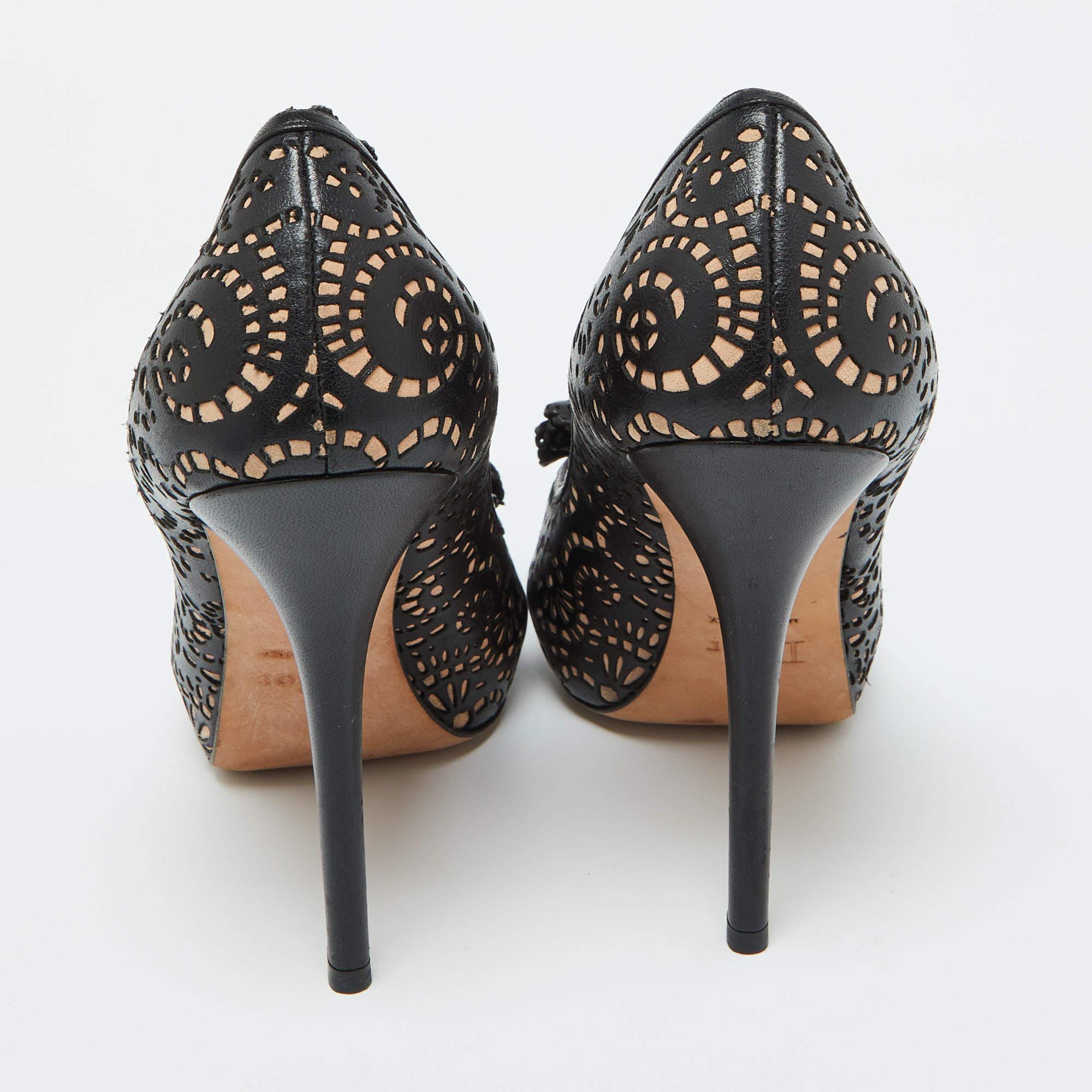 Dior Black Leather Laser Cut Platform Peep Toe Pumps Size 41 1