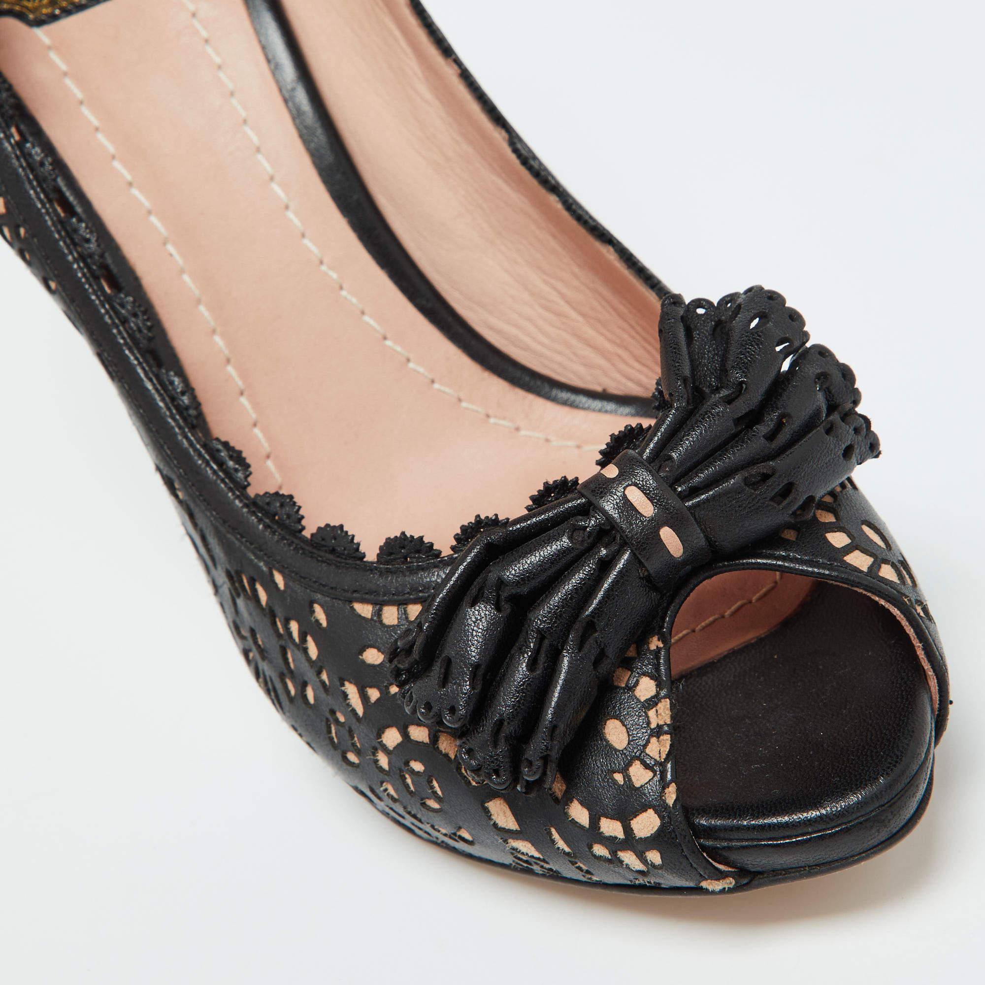 Dior Black Leather Laser Cut Platform Peep Toe Pumps Size 41 3
