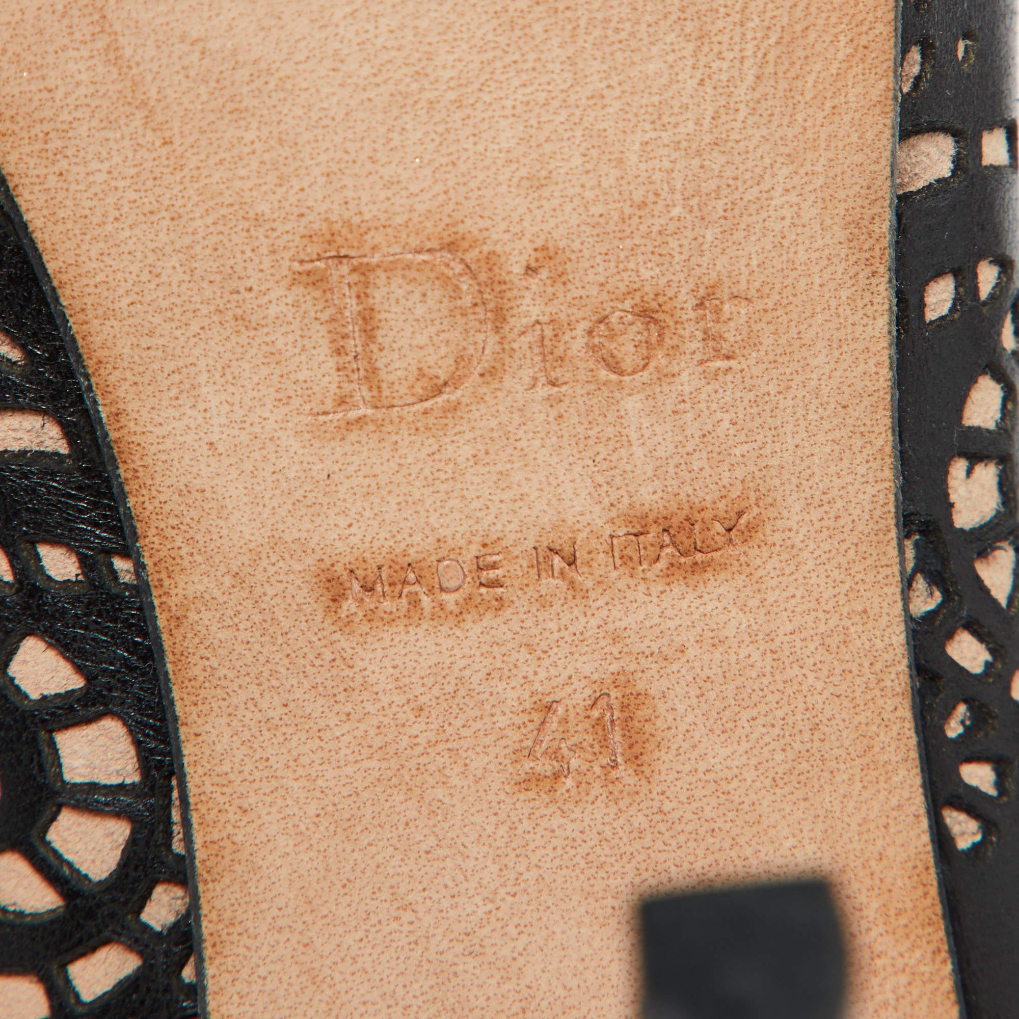 Dior Black Leather Laser Cut Platform Peep Toe Pumps Size 41 4