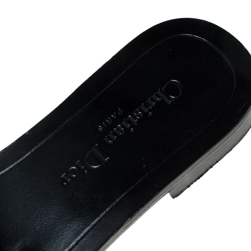 Women's Dior Black Leather Logo Flat Sandals Size 37