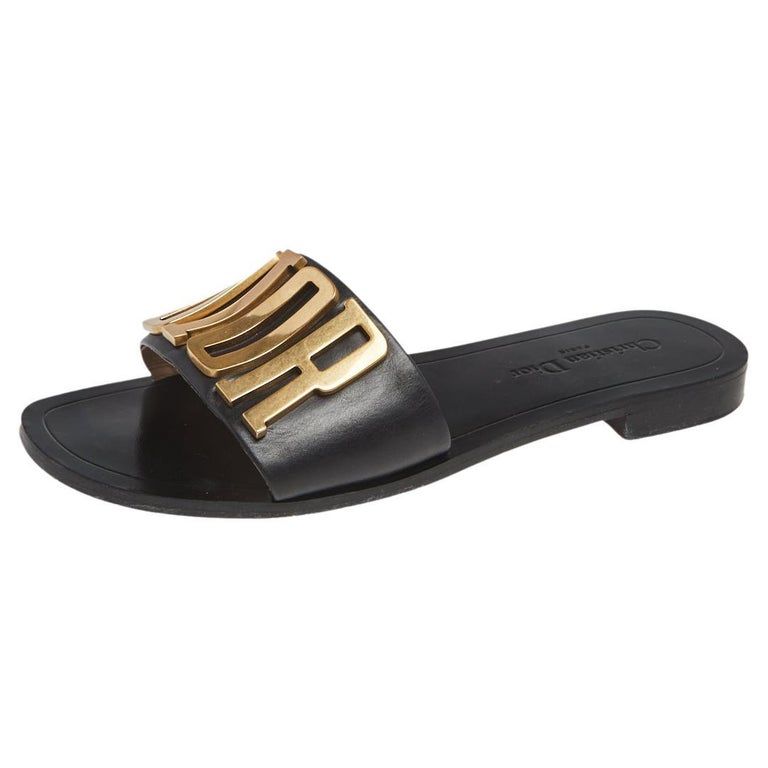 Dior Black Leather Logo Flat Sandals Size 40 at 1stDibs | dior flat sandals