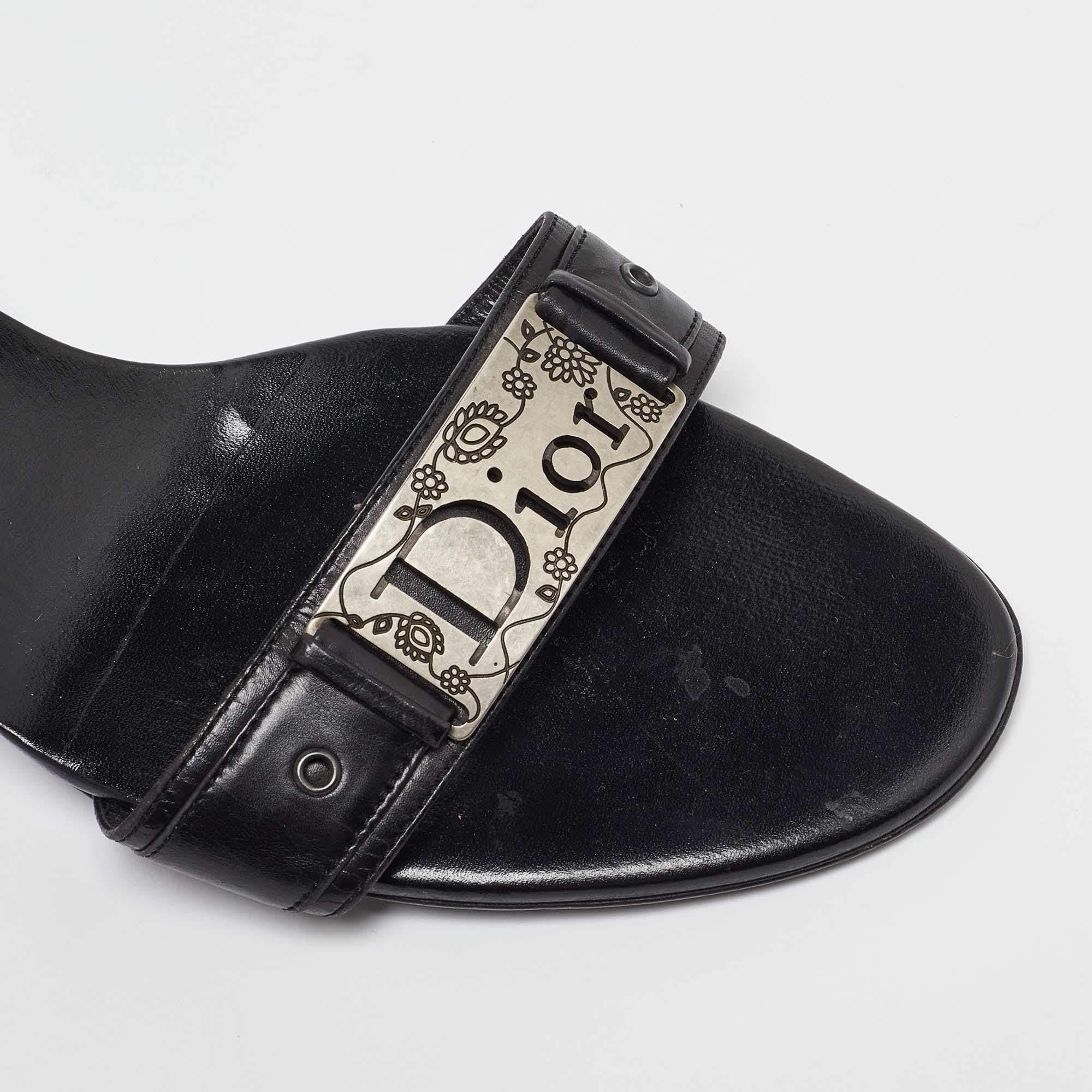 Dior Black Leather Logo Metal Slide Sandals Size 41 3