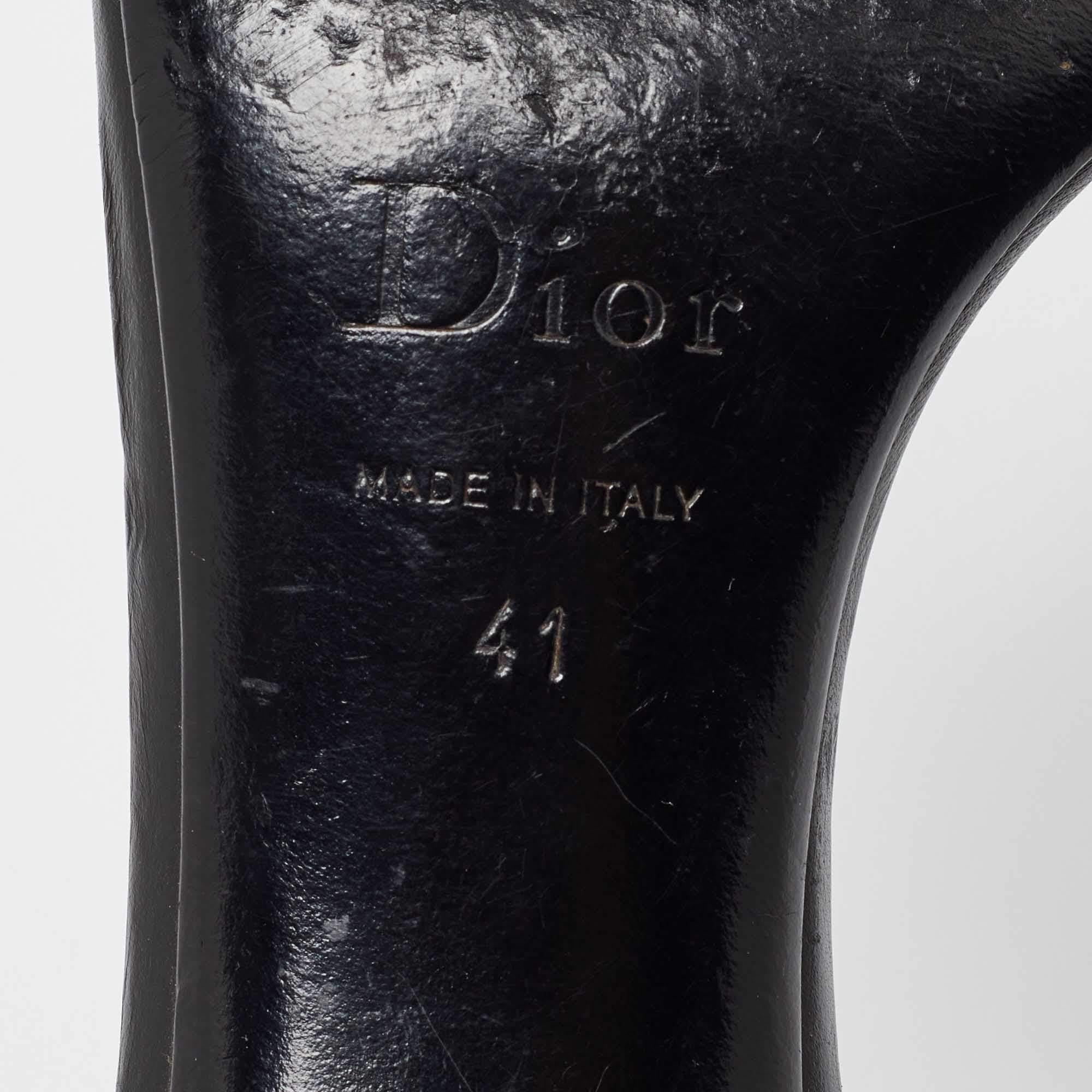 Dior Black Leather Logo Metal Slide Sandals Size 41 4
