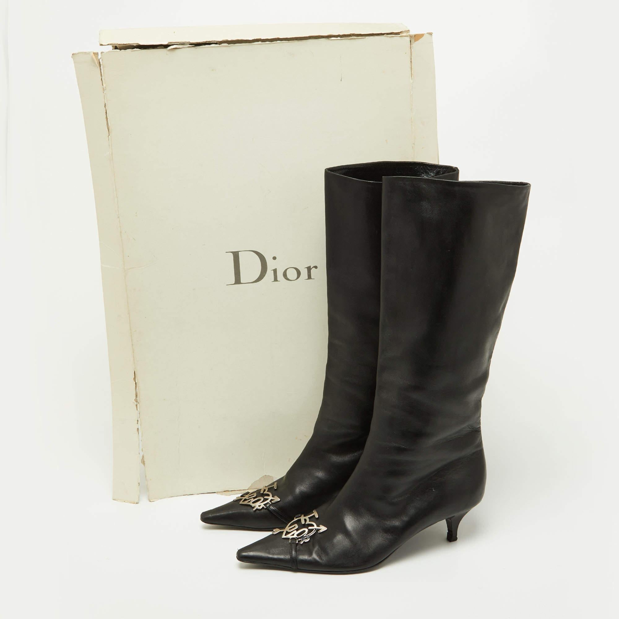 Dior Black Leather Logo Mid Calf Boots Size 39 In Fair Condition In Dubai, Al Qouz 2