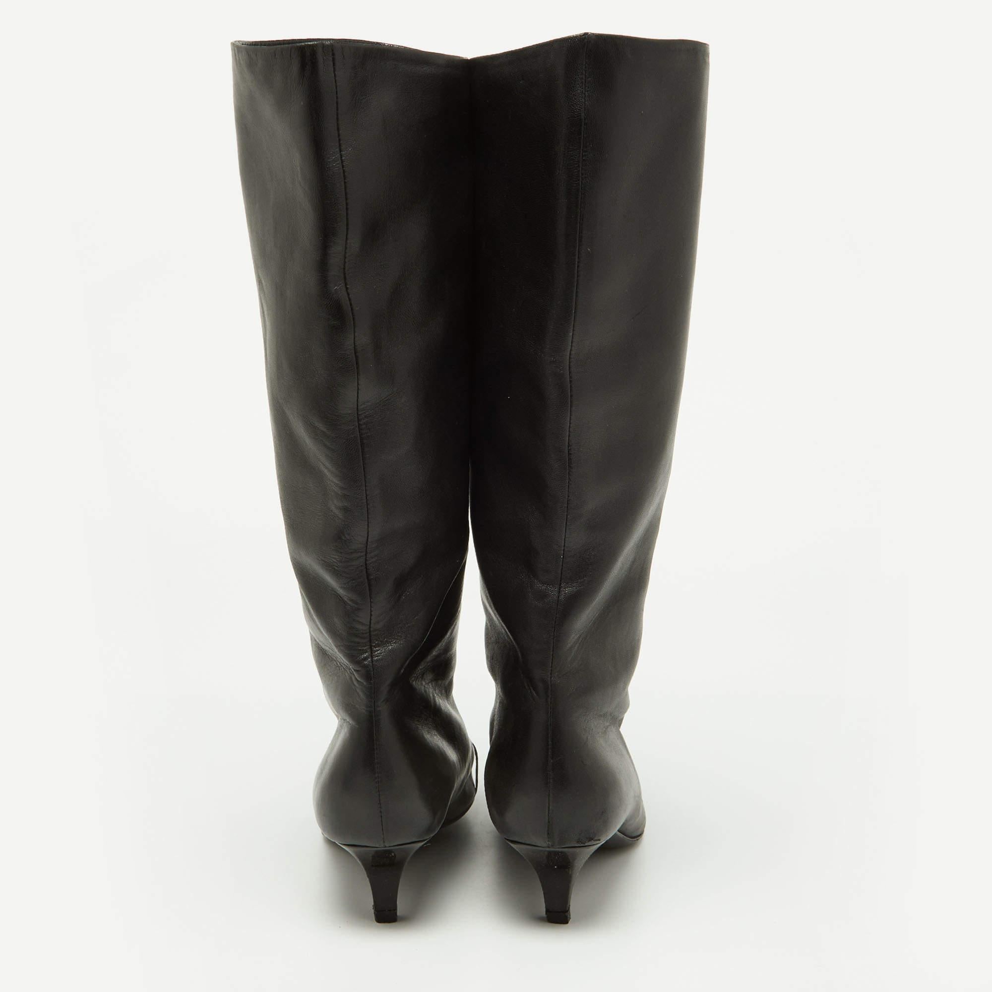 Dior Black Leather Logo Mid Calf Boots Size 39 1