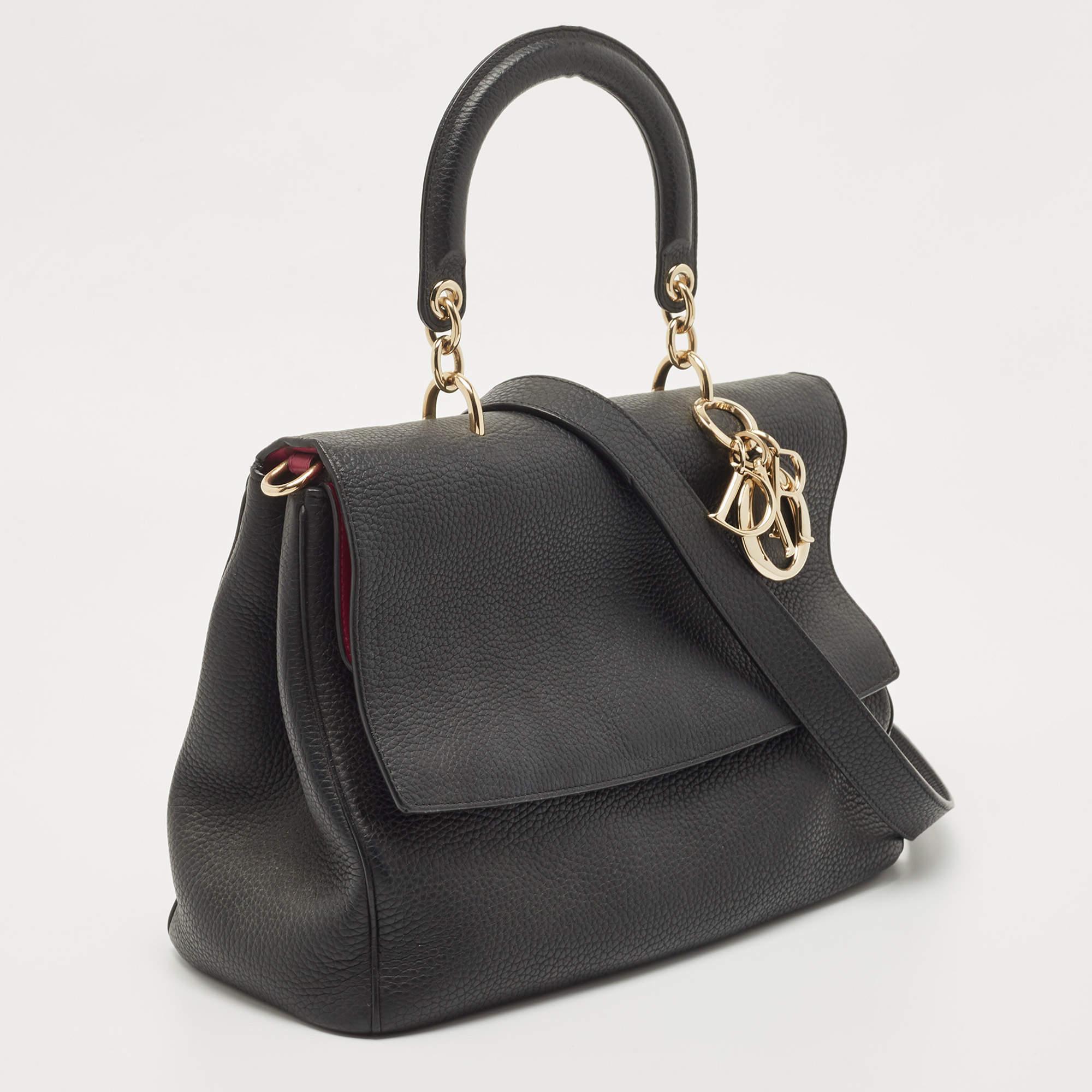 Women's Dior Black Leather Medium Be Dior Flap Top Handle Bag