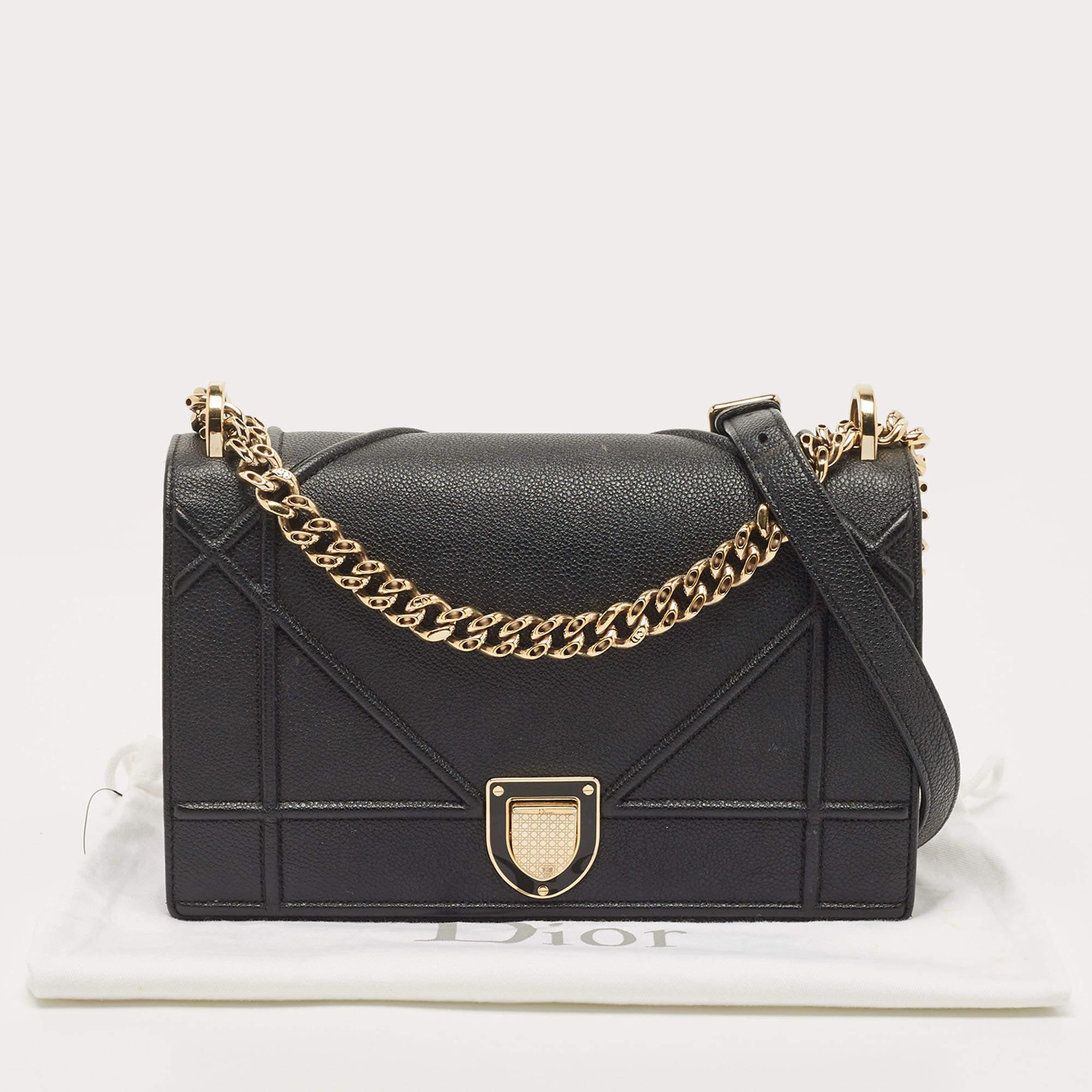Dior Black Leather Medium Diorama Flap Shoulder Bag For Sale 16
