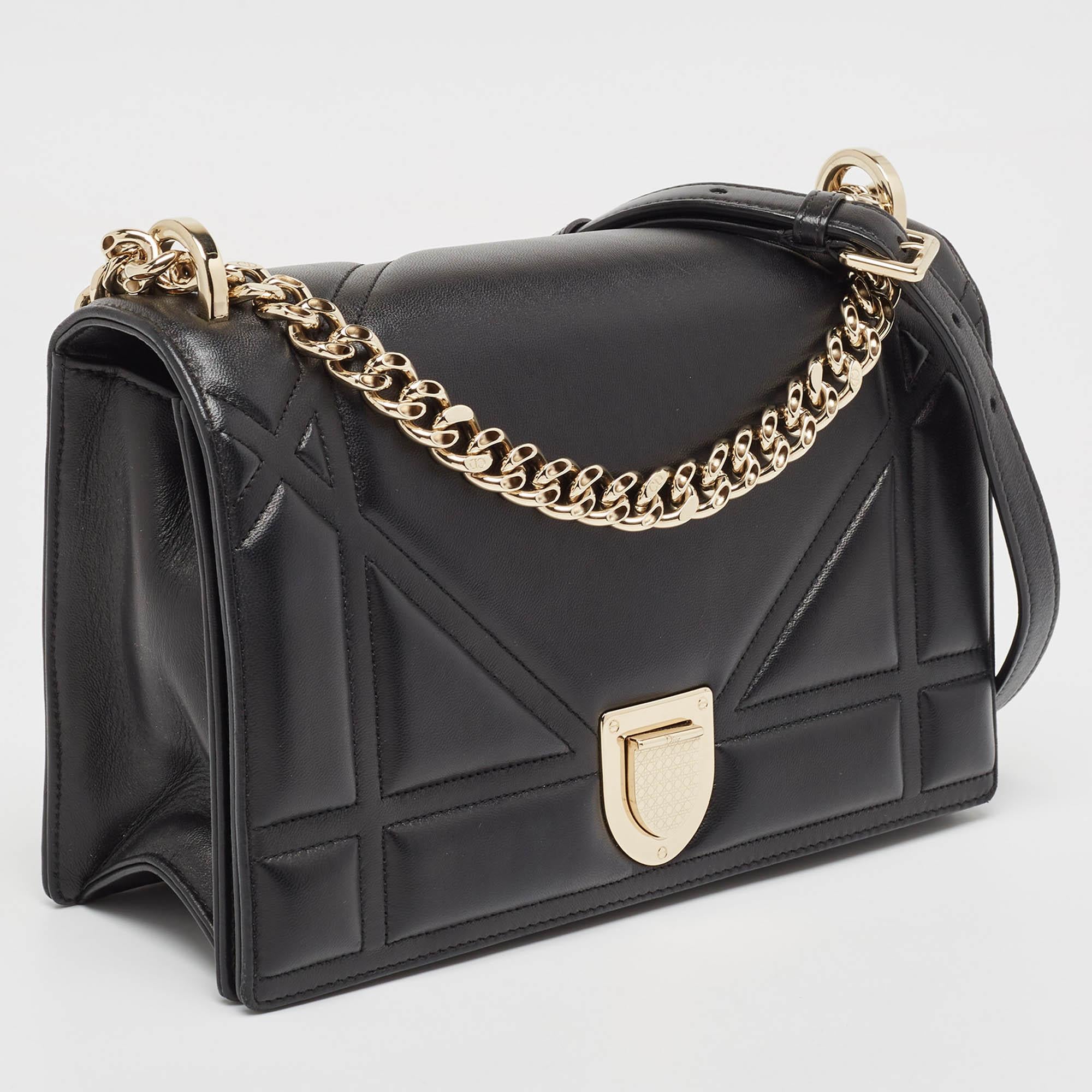 Dior Black Leather Medium Diorama Flap Shoulder Bag In Good Condition In Dubai, Al Qouz 2