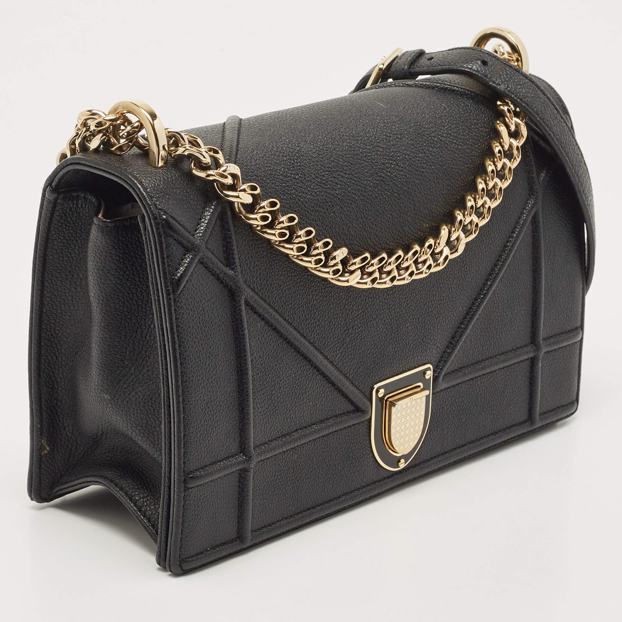 Dior Black Leather Medium Diorama Flap Shoulder Bag In Good Condition For Sale In Dubai, Al Qouz 2