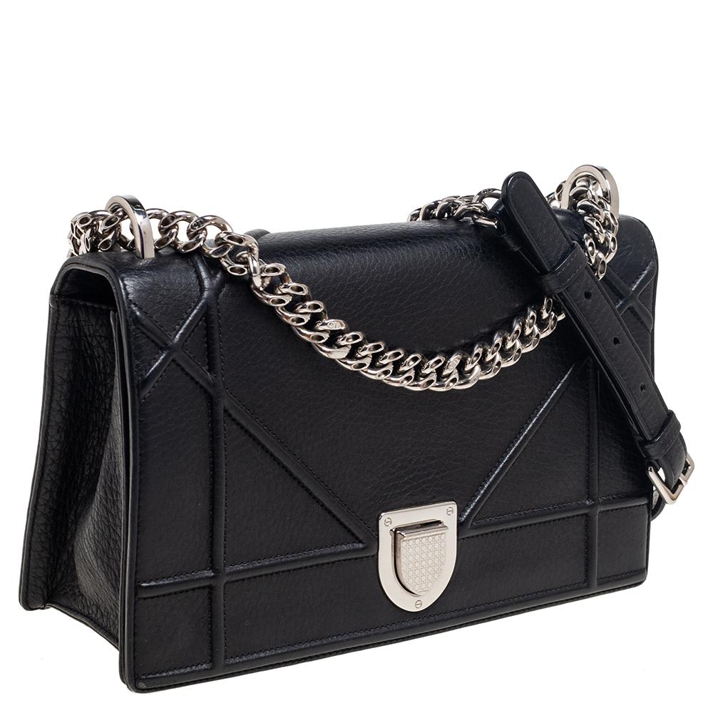 Dior Black Leather Medium Diorama Flap Shoulder Bag In Good Condition In Dubai, Al Qouz 2