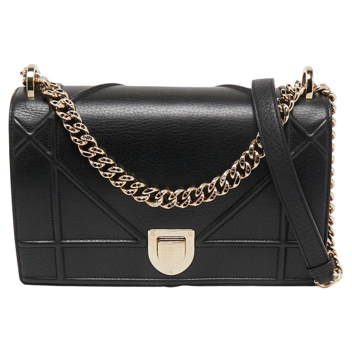 Dior Black Leather Medium Diorama Flap Shoulder Bag