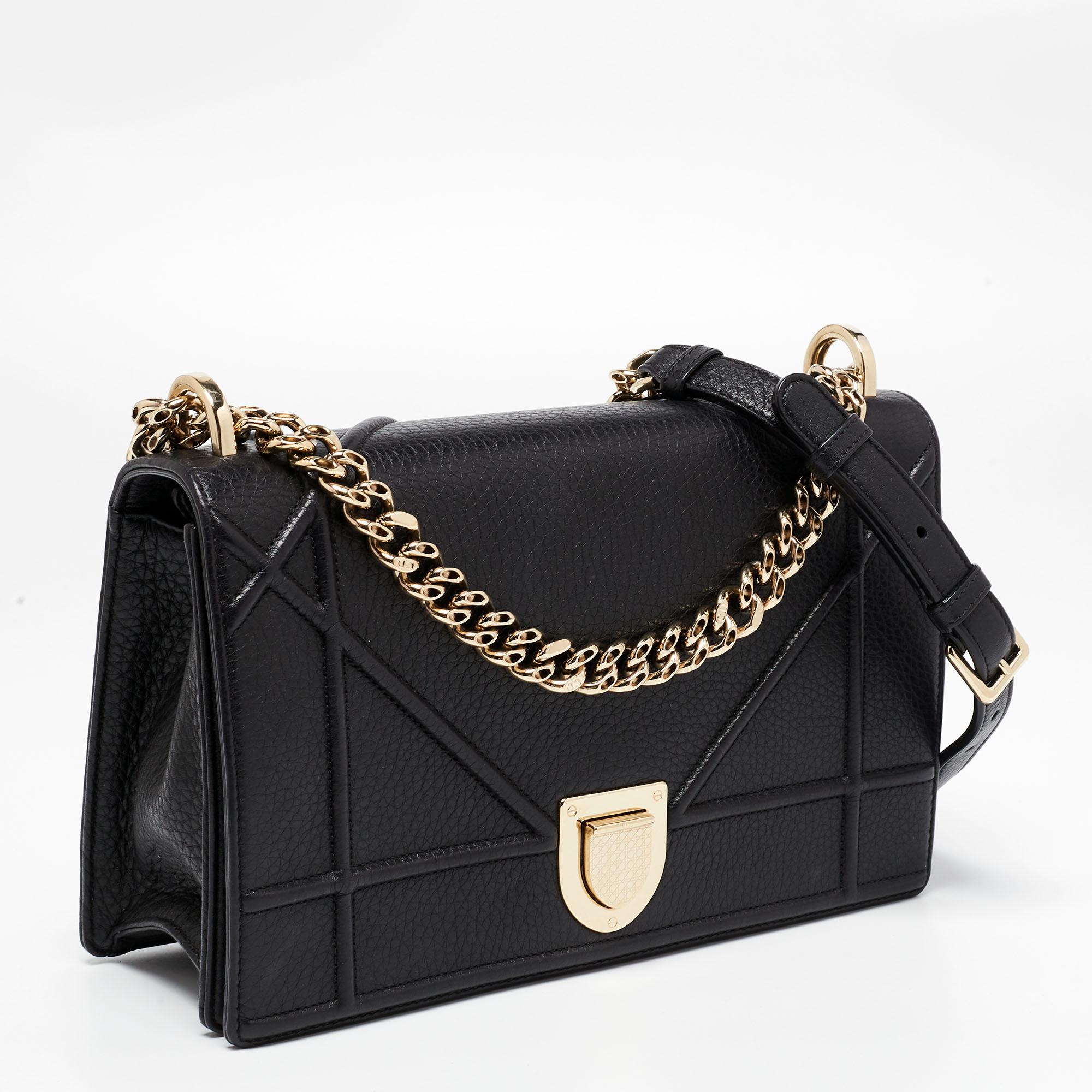 Women's Dior Black Leather Medium Diorama Shoulder Bag