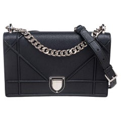 Dior Schwarze Diorama Umhängetasche aus Leder Medium