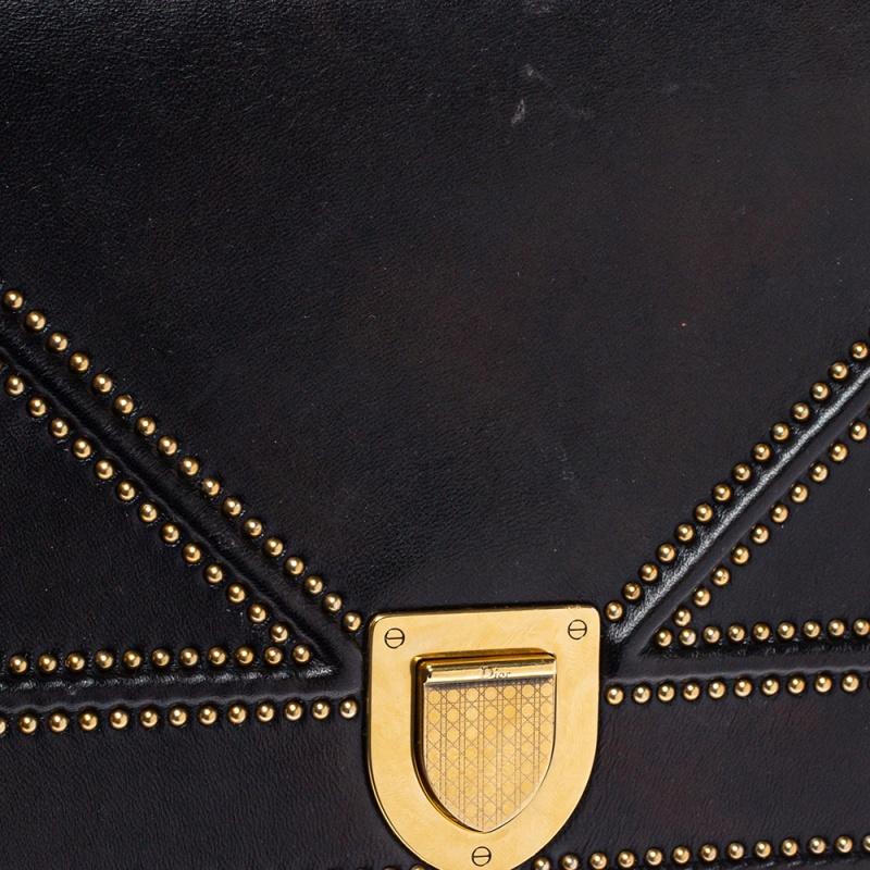 Dior Black Leather Medium Diorama Studded Shoulder Bag 6