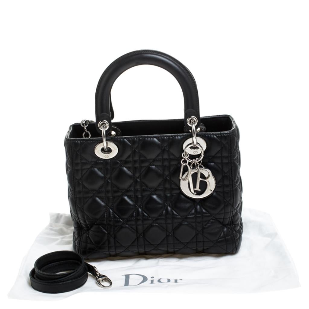 Dior Black Leather Medium Lady Dior Tote 8