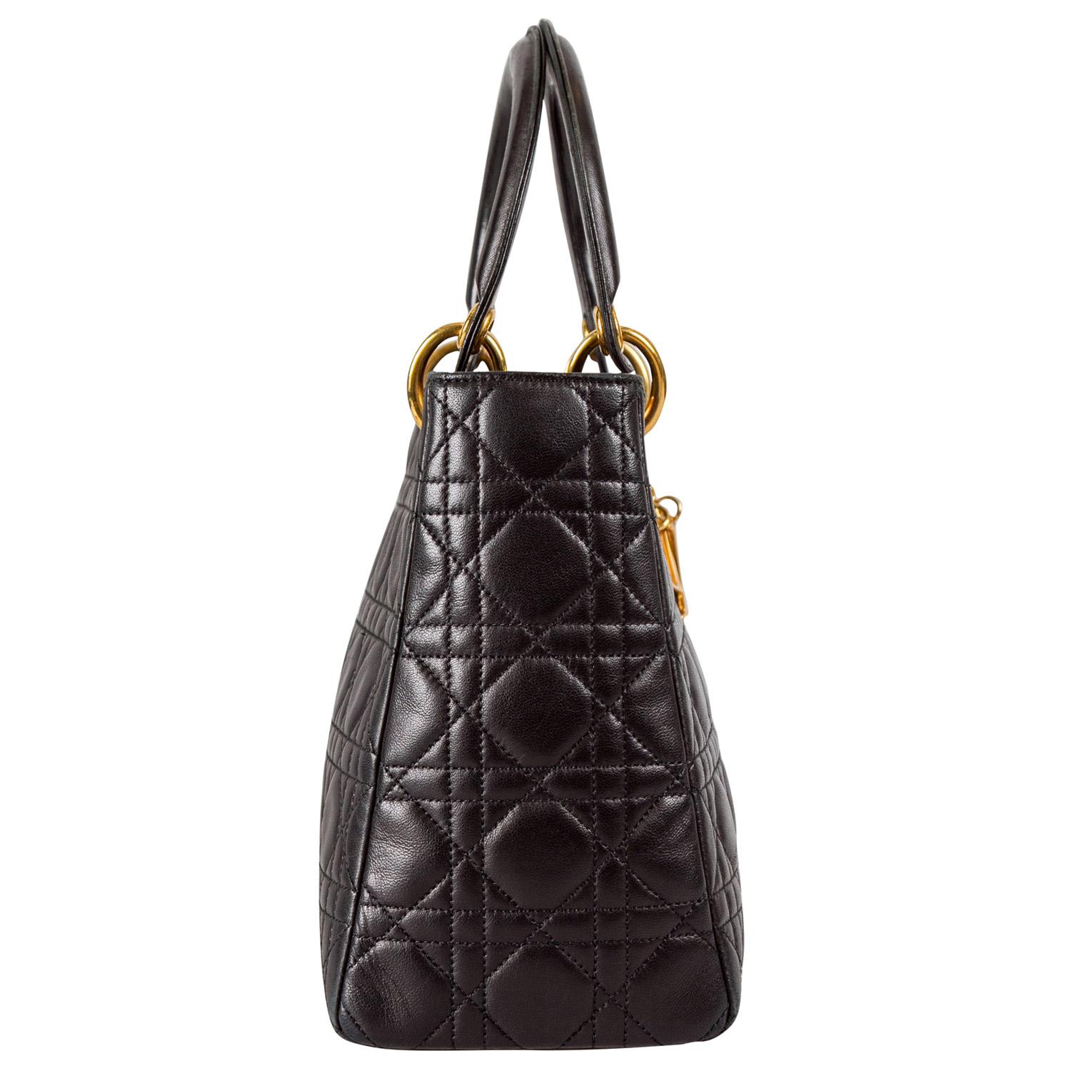 Women's Dior Black Leather Medium Lady Dior Tote