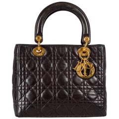 Dior Black Leather Medium Lady Dior Tote