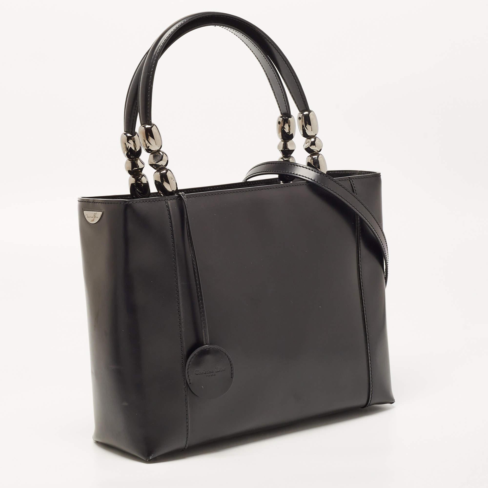 Women's Dior Black Leather Medium Malice Pearl Tote