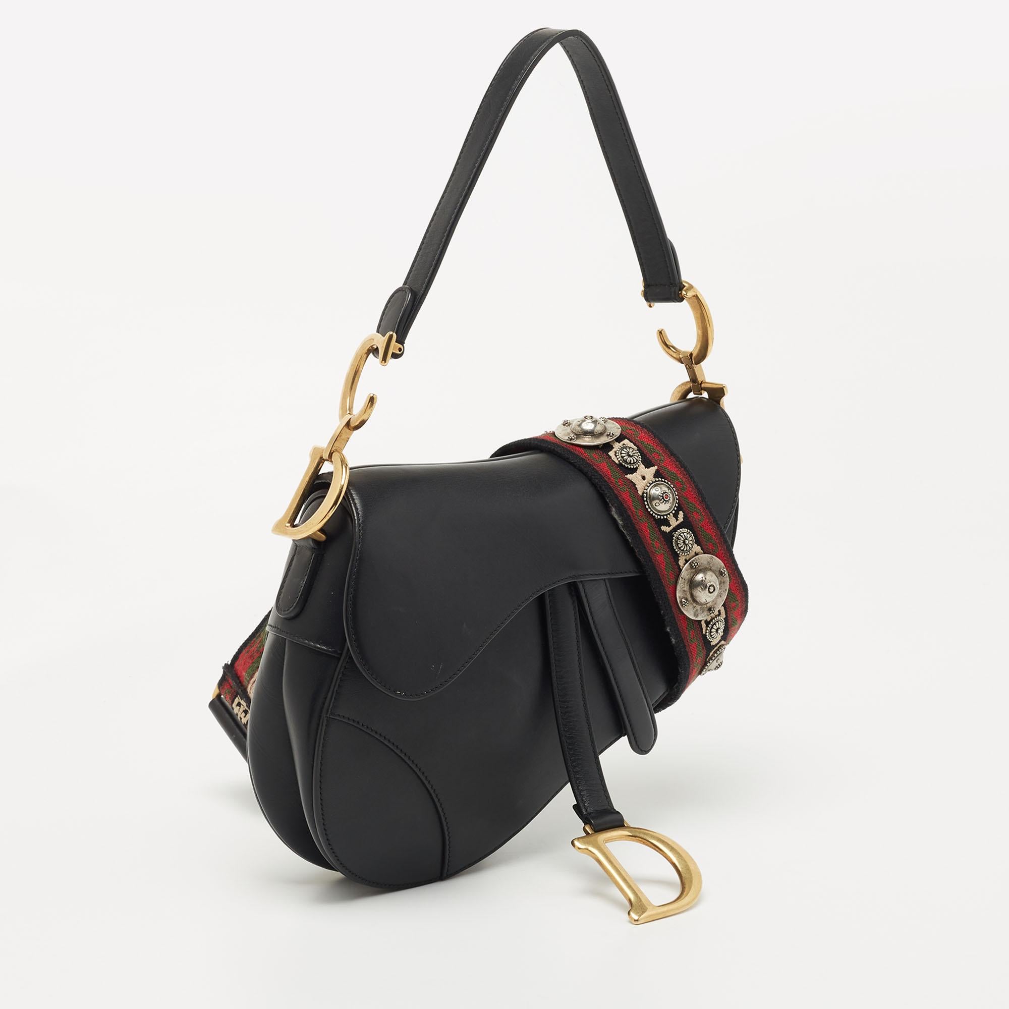 Women's Dior Black Leather Medium Saddle Bag
