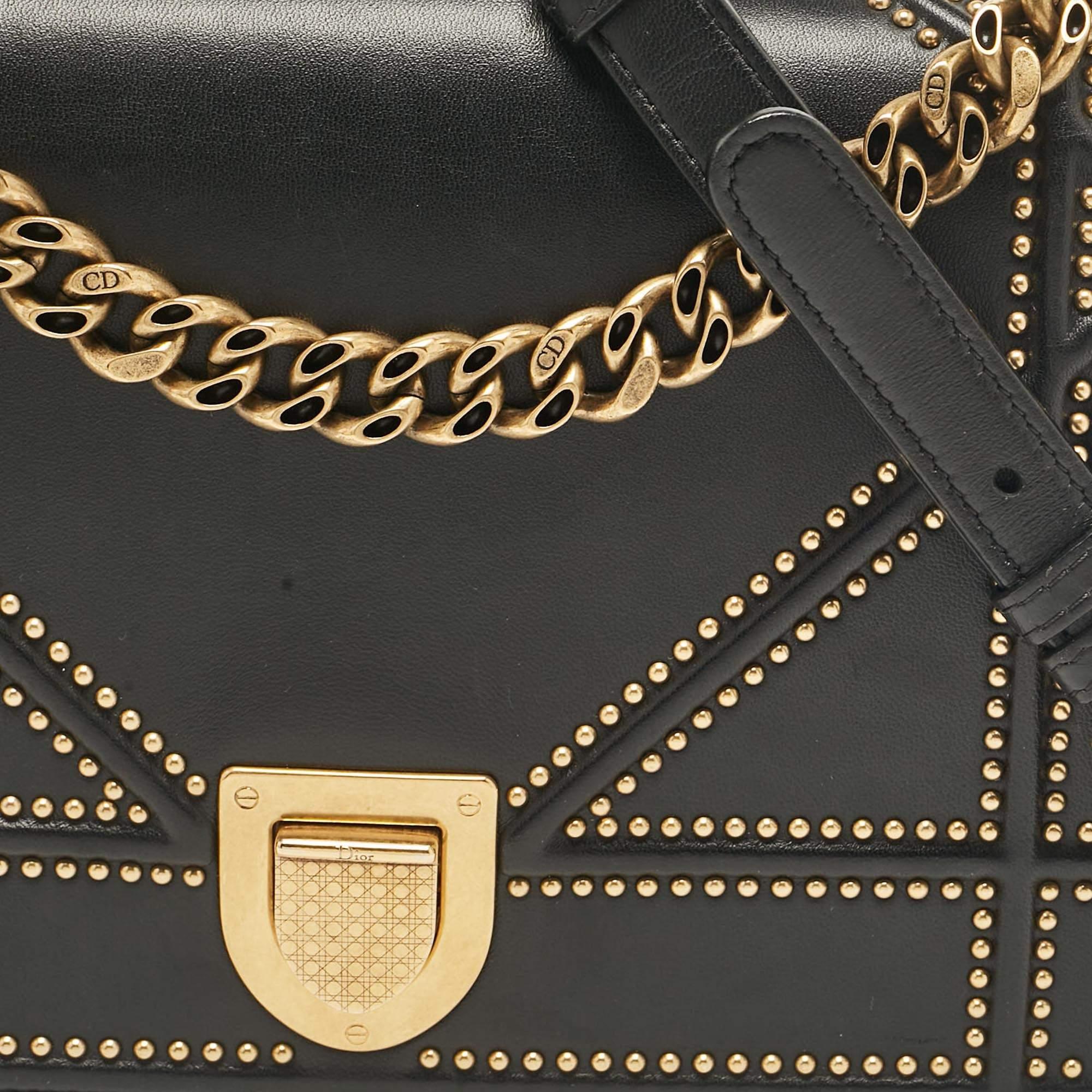 Dior Black Leather Medium Studded Diorama Flap Shoulder Bag 1