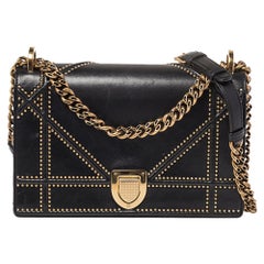 Dior Black Leather Medium Studded Diorama Flap Shoulder Bag
