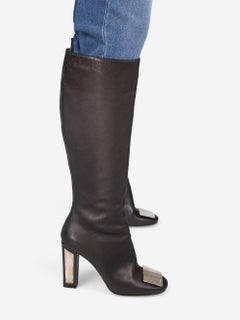 Dior Black Leather Metal Detail Boots Size IT 39