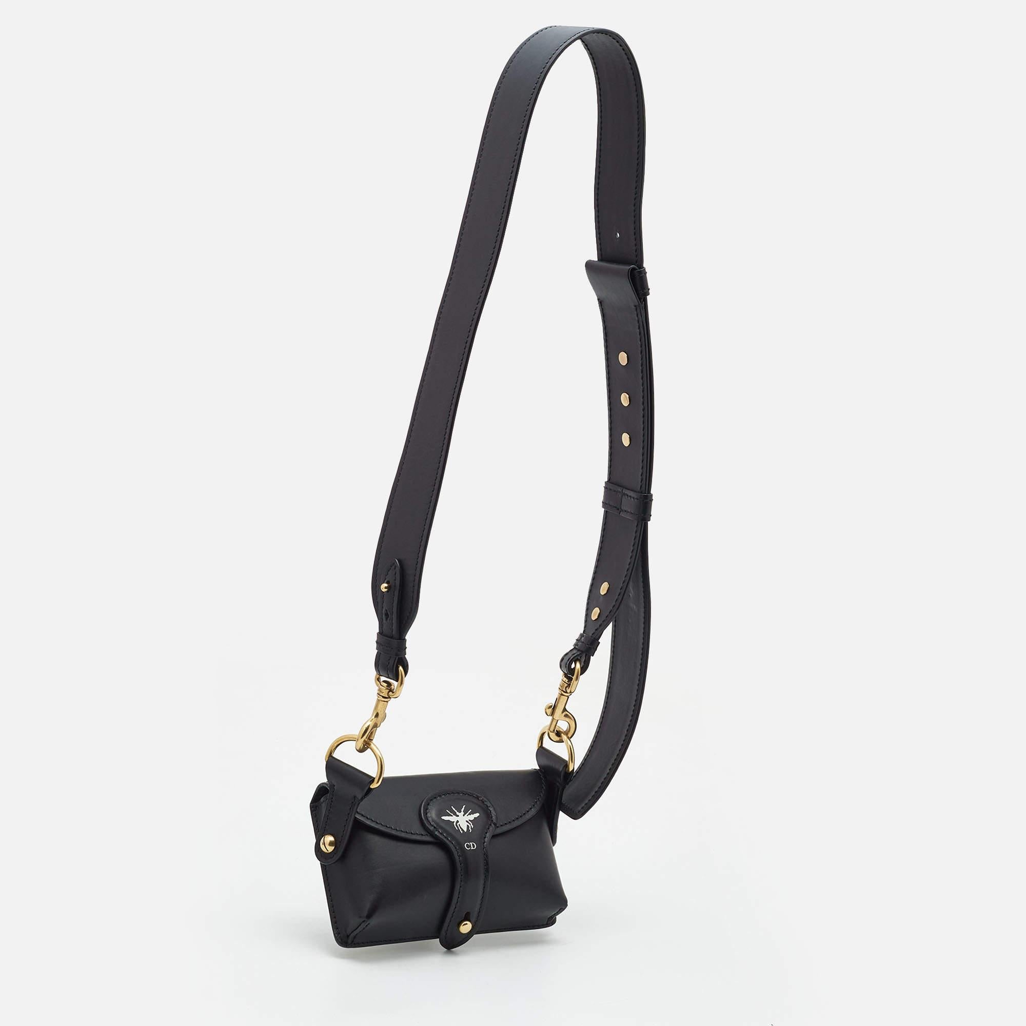 Women's Dior Black Leather Mini D-Bee Saddle Bag