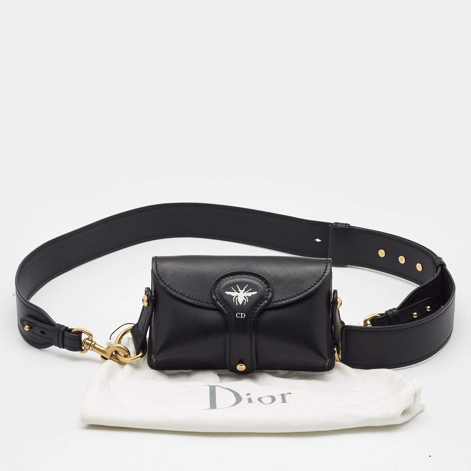 Dior Black Leather Mini D-Bee Saddle Bag 3