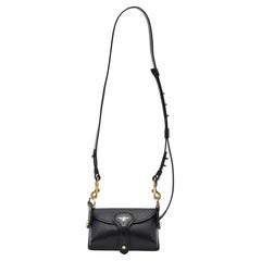 Used Dior Black Leather Mini D-Bee Saddle Bag