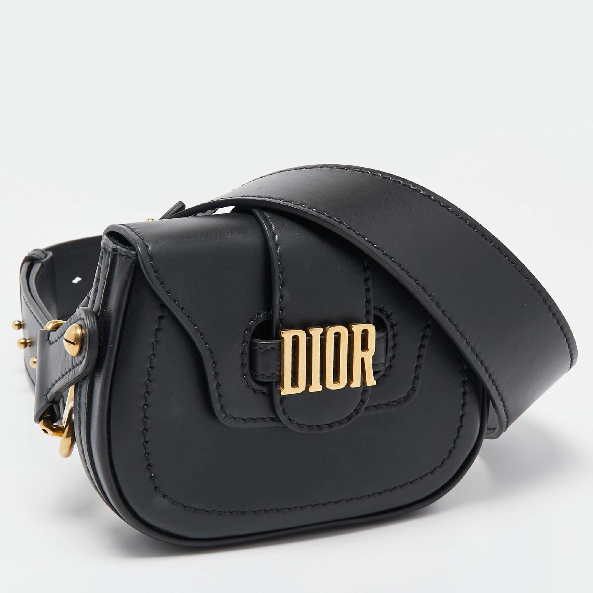 Dior Black Leather Mini D-Fence Saddle Bag In Excellent Condition In Dubai, Al Qouz 2