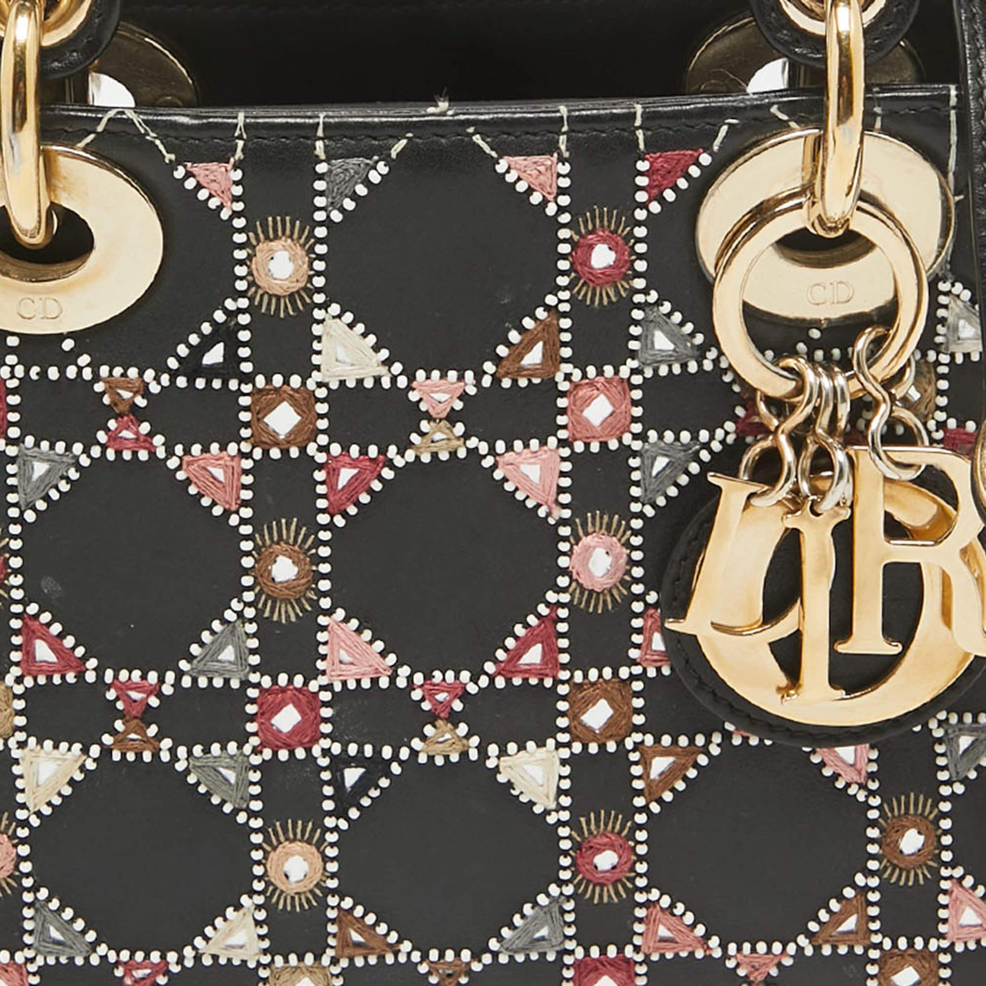 Dior Black Leather Mini Embroidered Beaded Lady Dior Tote 3