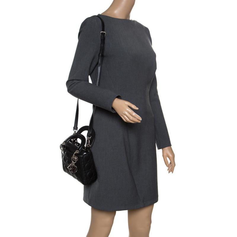 Dior Black Leather Mini Lady Dior Tote In New Condition In Dubai, Al Qouz 2
