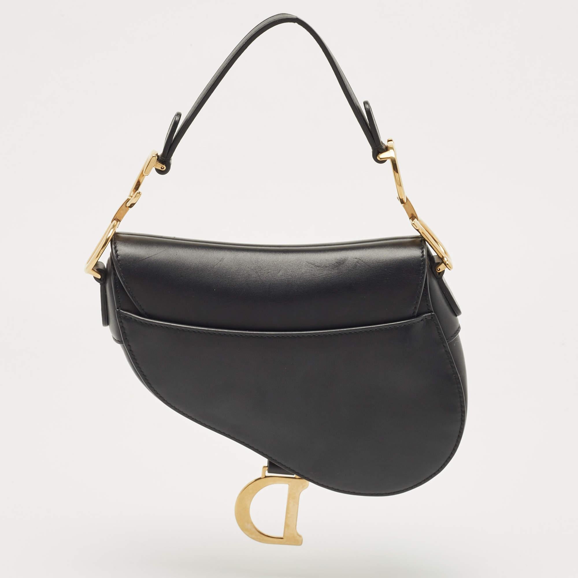 Dior Black Leather Mini Saddle Bag In Good Condition In Dubai, Al Qouz 2