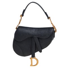 Dior Mini-Satteltasche aus schwarzem Leder