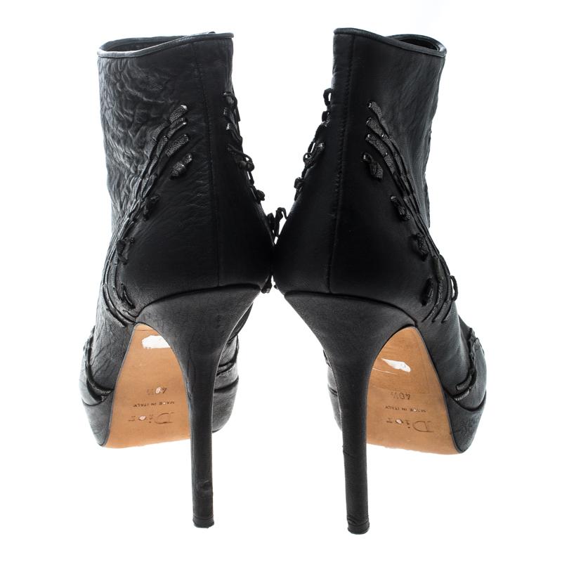 Dior Black Leather Miss Dior Platform Booties Size 40.5 In Good Condition In Dubai, Al Qouz 2