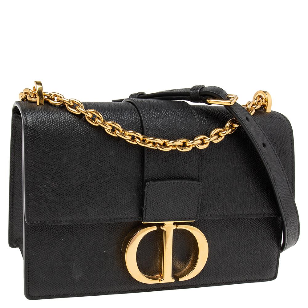 Women's Dior Black Leather Montaigne 30 Flap Shoulder Bag