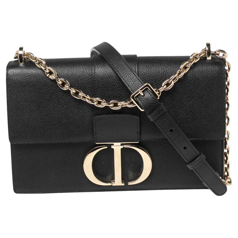 Dior Black Leather Montaigne 30 Flap Shoulder Bag
