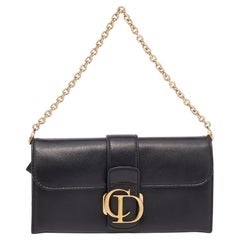 Used Dior Black Leather Montaigne 30 Wallet on Chain