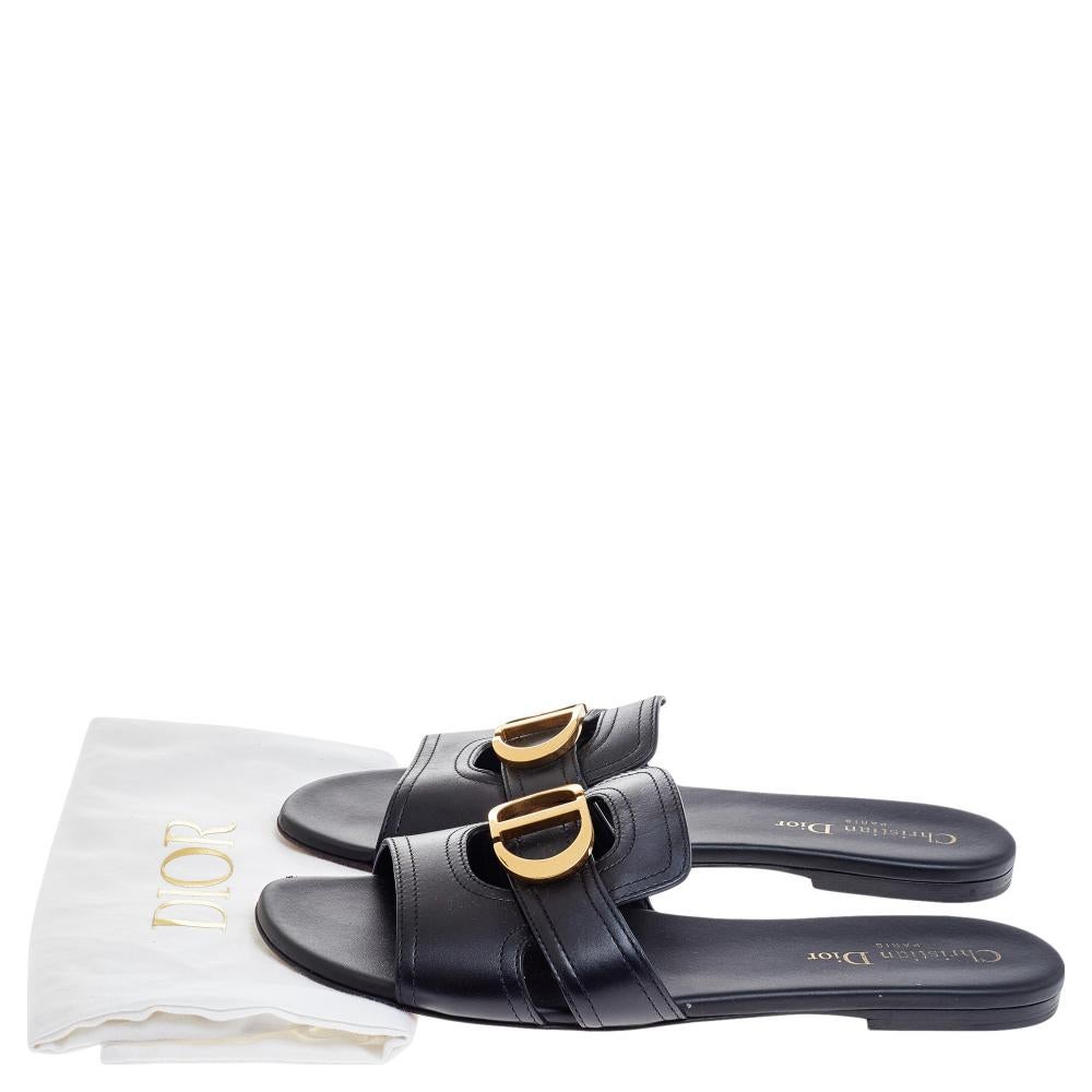 Dior Black Leather Montaigne Slide Sandals Size 39 1