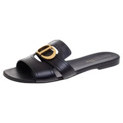 Dior Black Leather Montaigne Slide Sandals Size 39