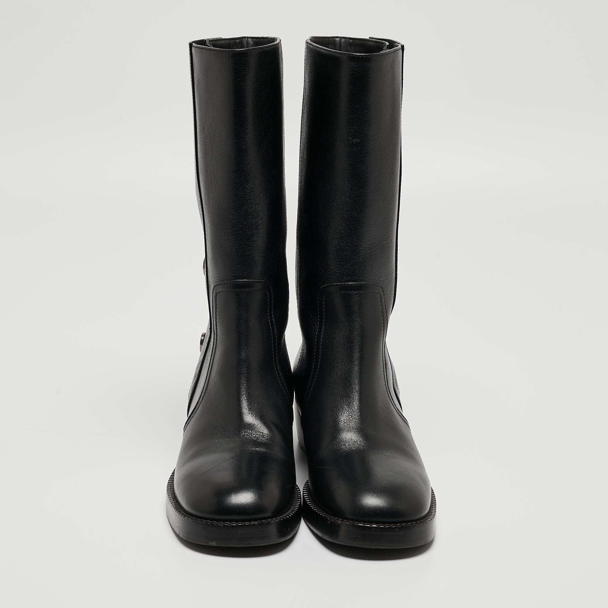 Women's Dior Black Leather Moto Boots Size 36