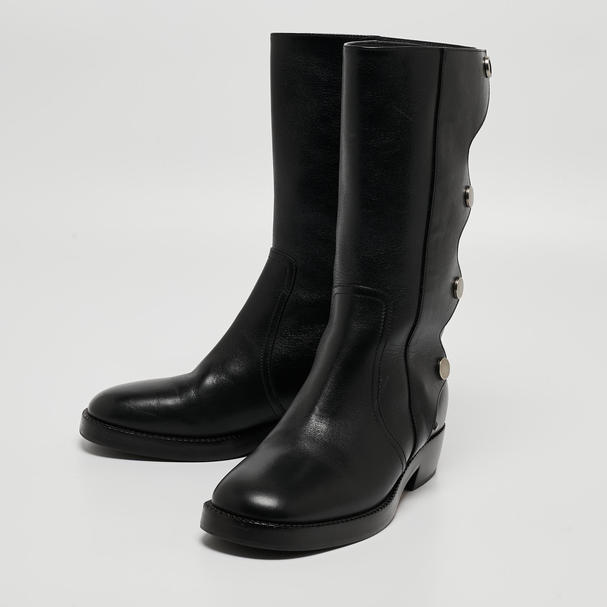 Dior Black Leather Moto Boots Size 36 en vente 1