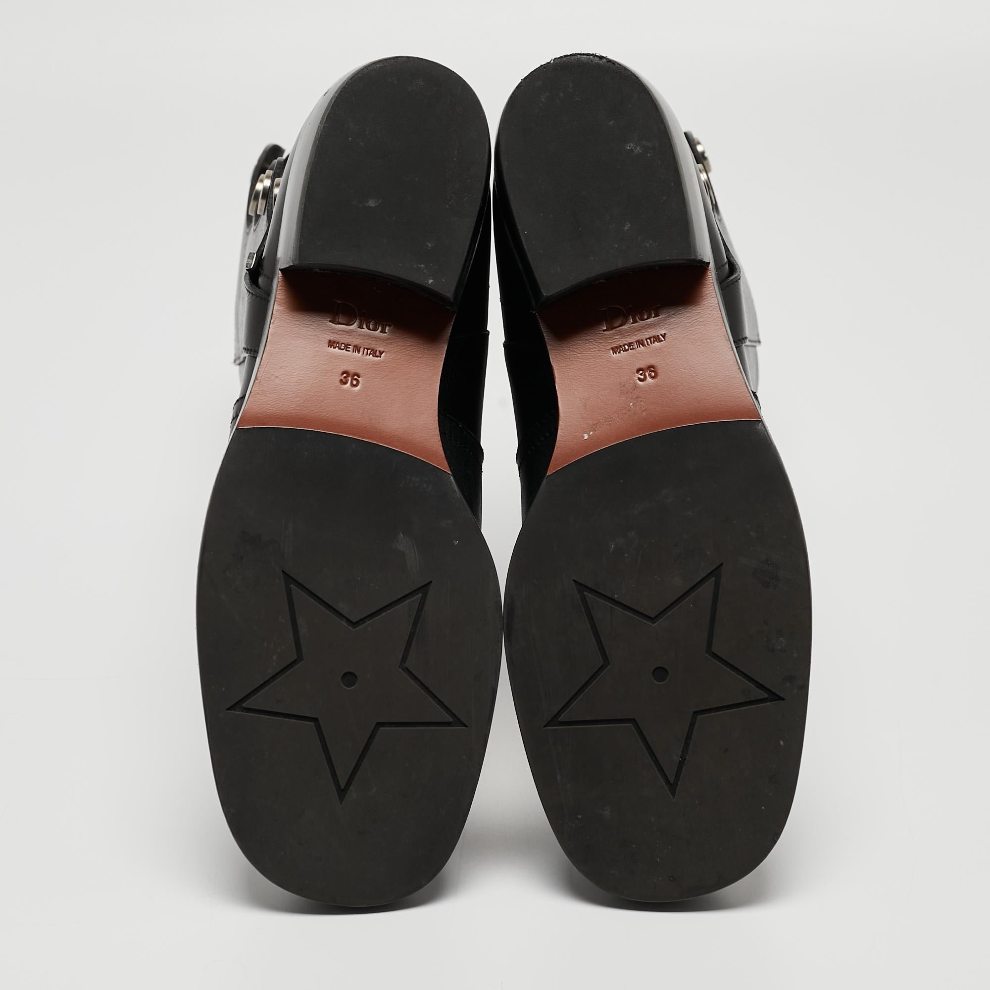Dior Black Leather Moto Boots Size 36 en vente 4