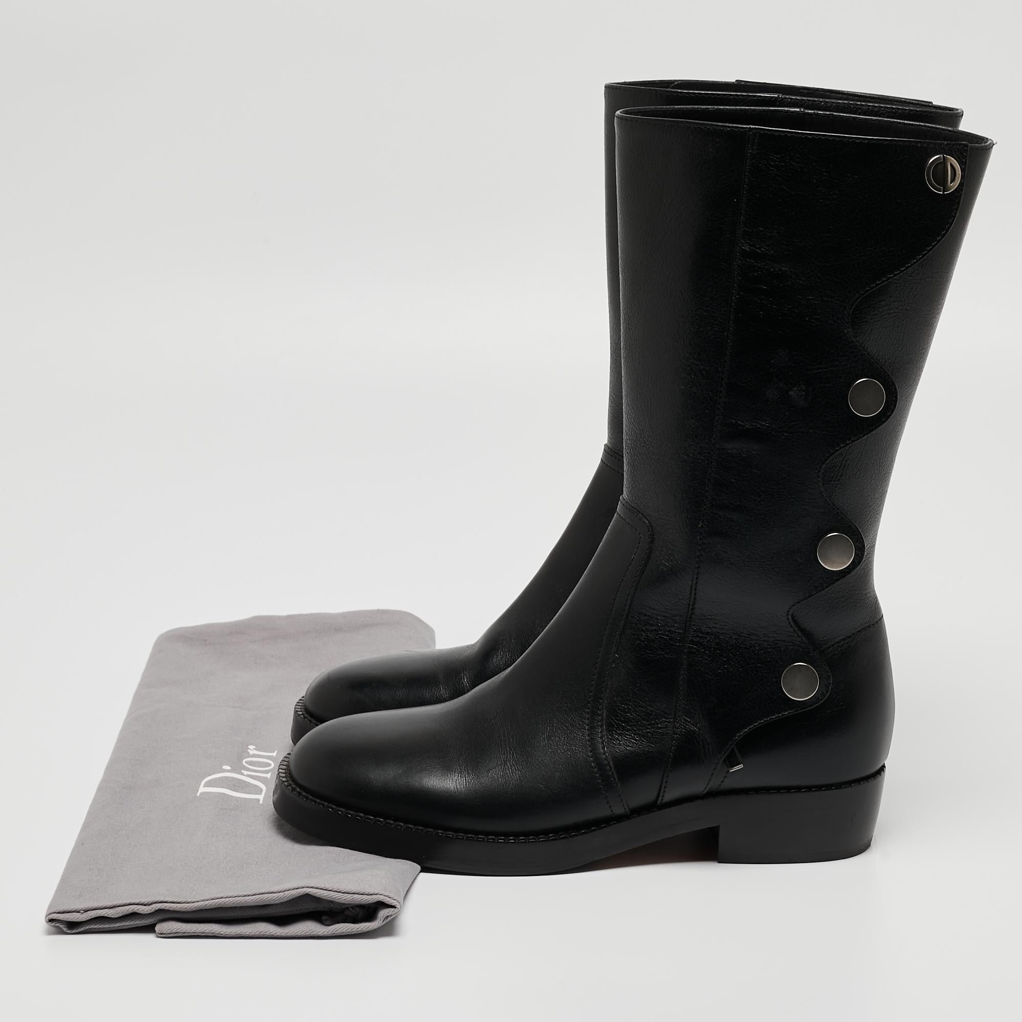 Dior Black Leather Moto Boots Size 36 en vente 5