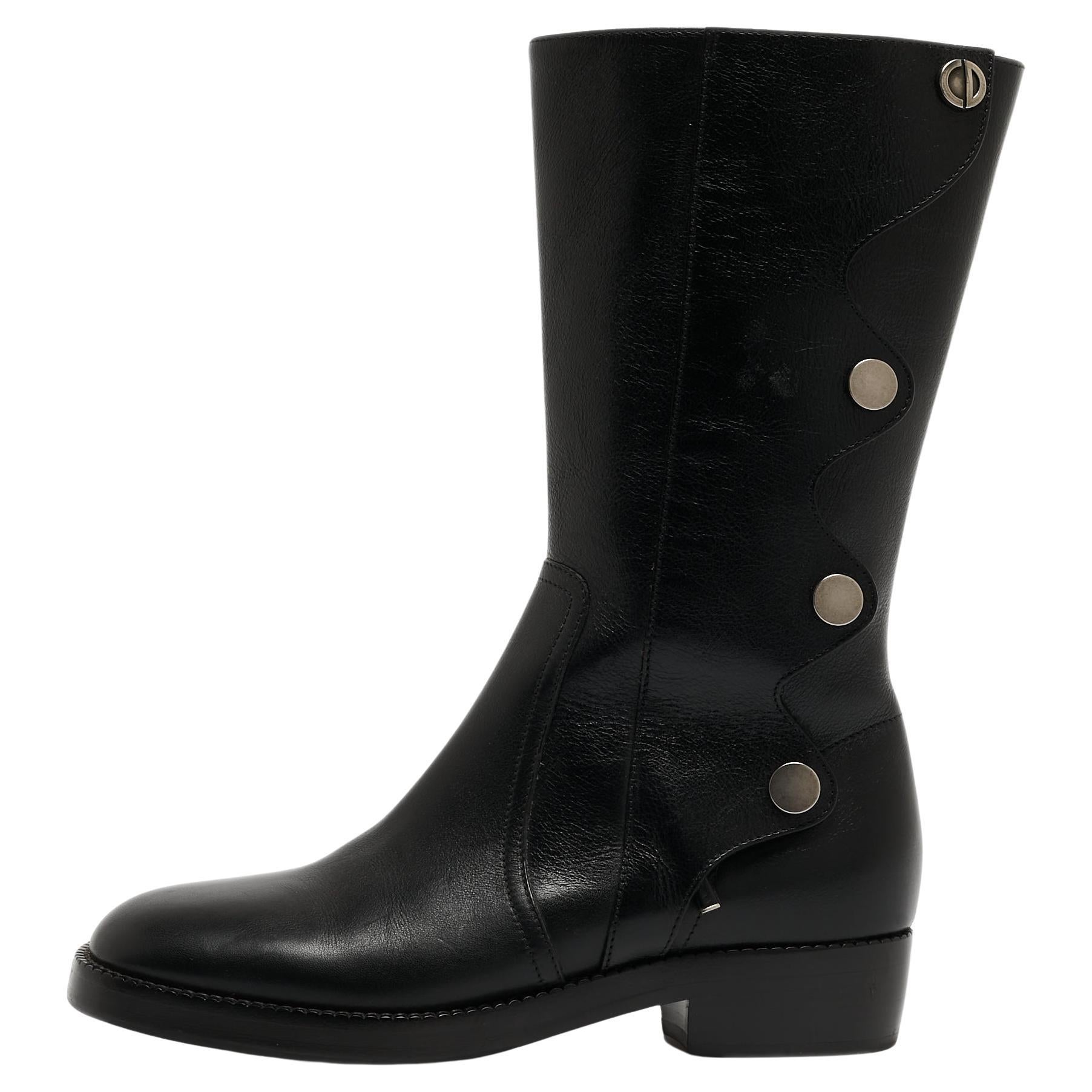 Dior Black Leather Moto Boots Size 36 en vente