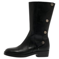 Used Dior Black Leather Moto Boots Size 36