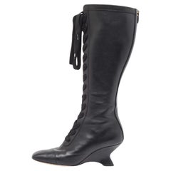 Dior Black Leather Naughtily-D Wedge Boots Size 39