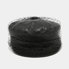 Dior Black Leather Newsboy Veil Cap
