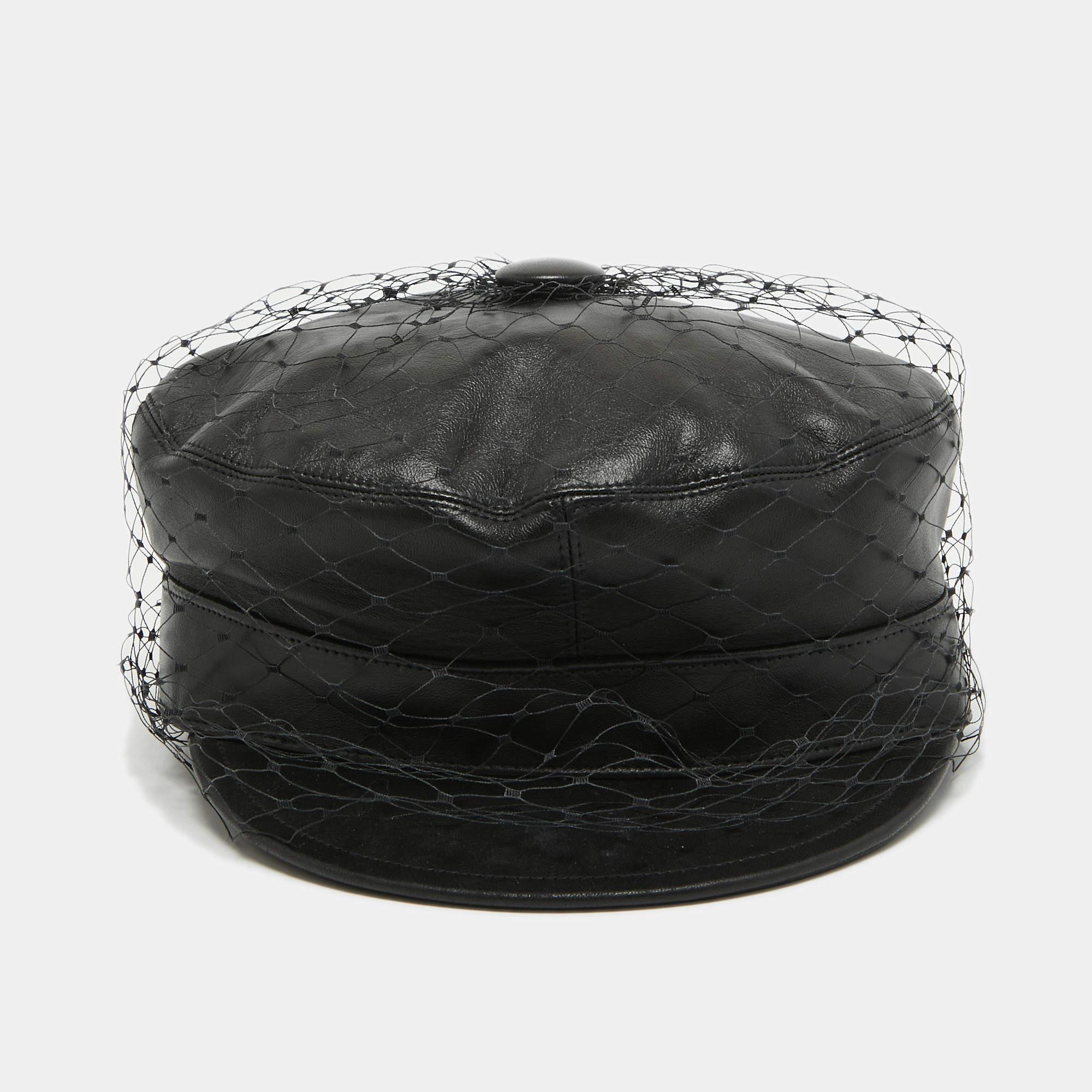 Dior Newsboy Veil Cap aus schwarzem Leder im Angebot 1