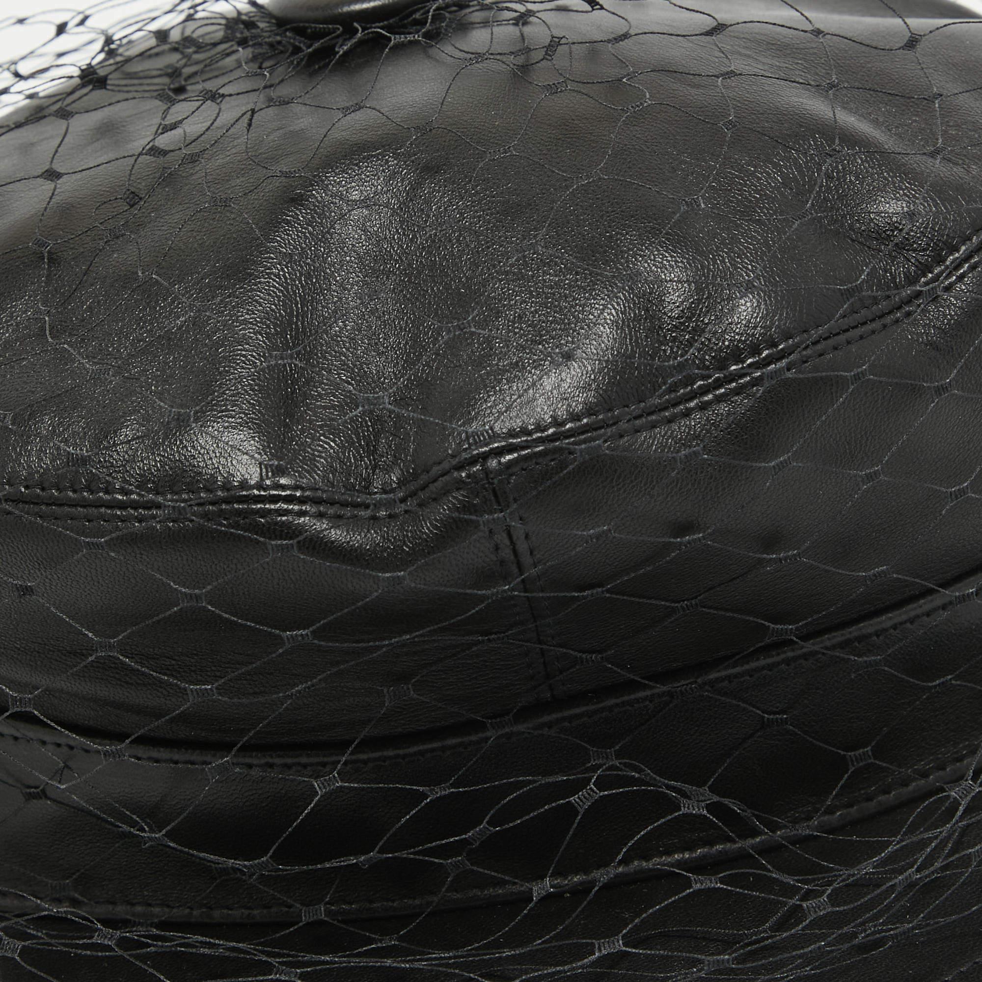 Dior Black Leather Newsboy Veil Cap For Sale 2